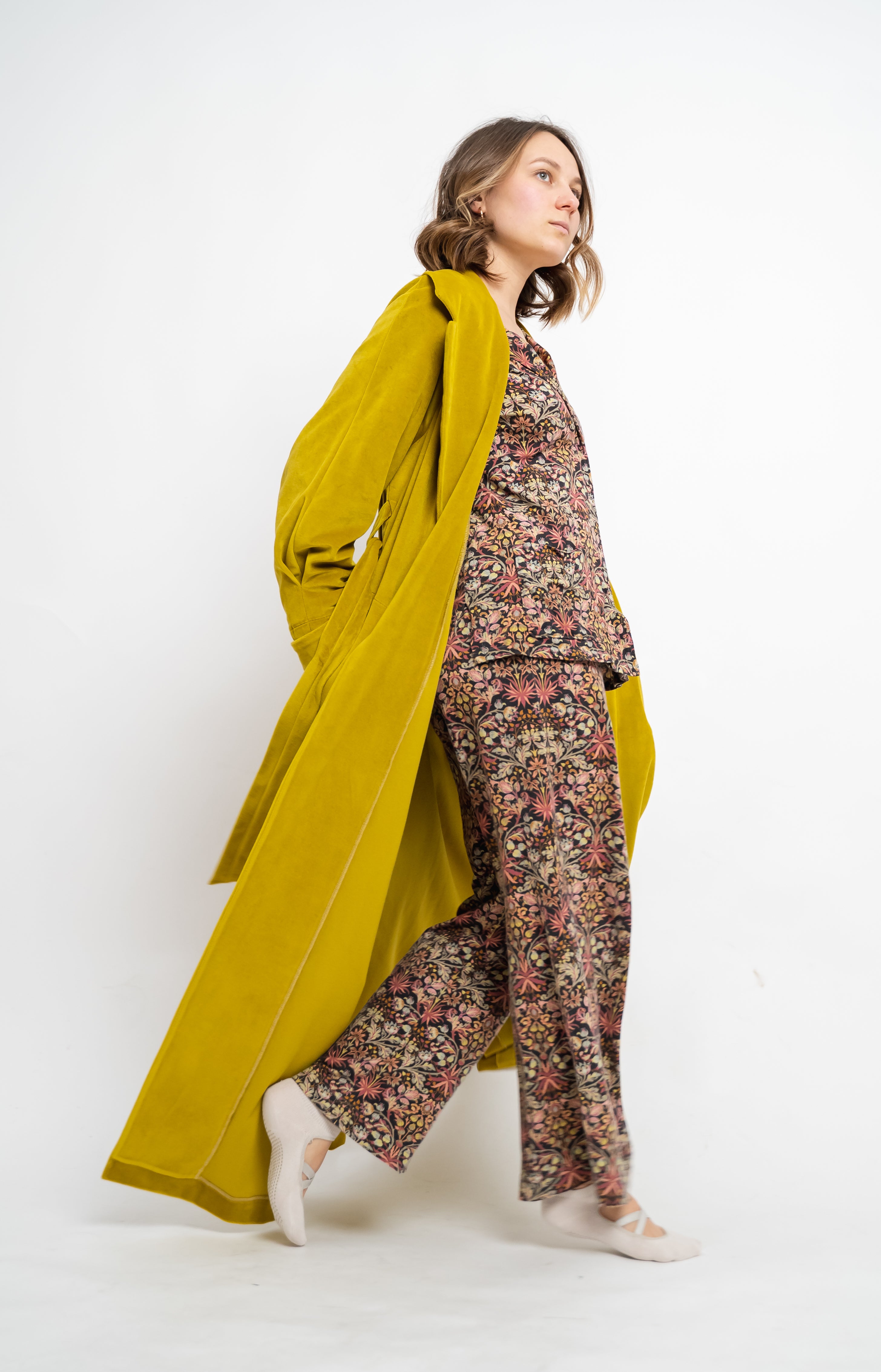 Mustard silk robe best sale