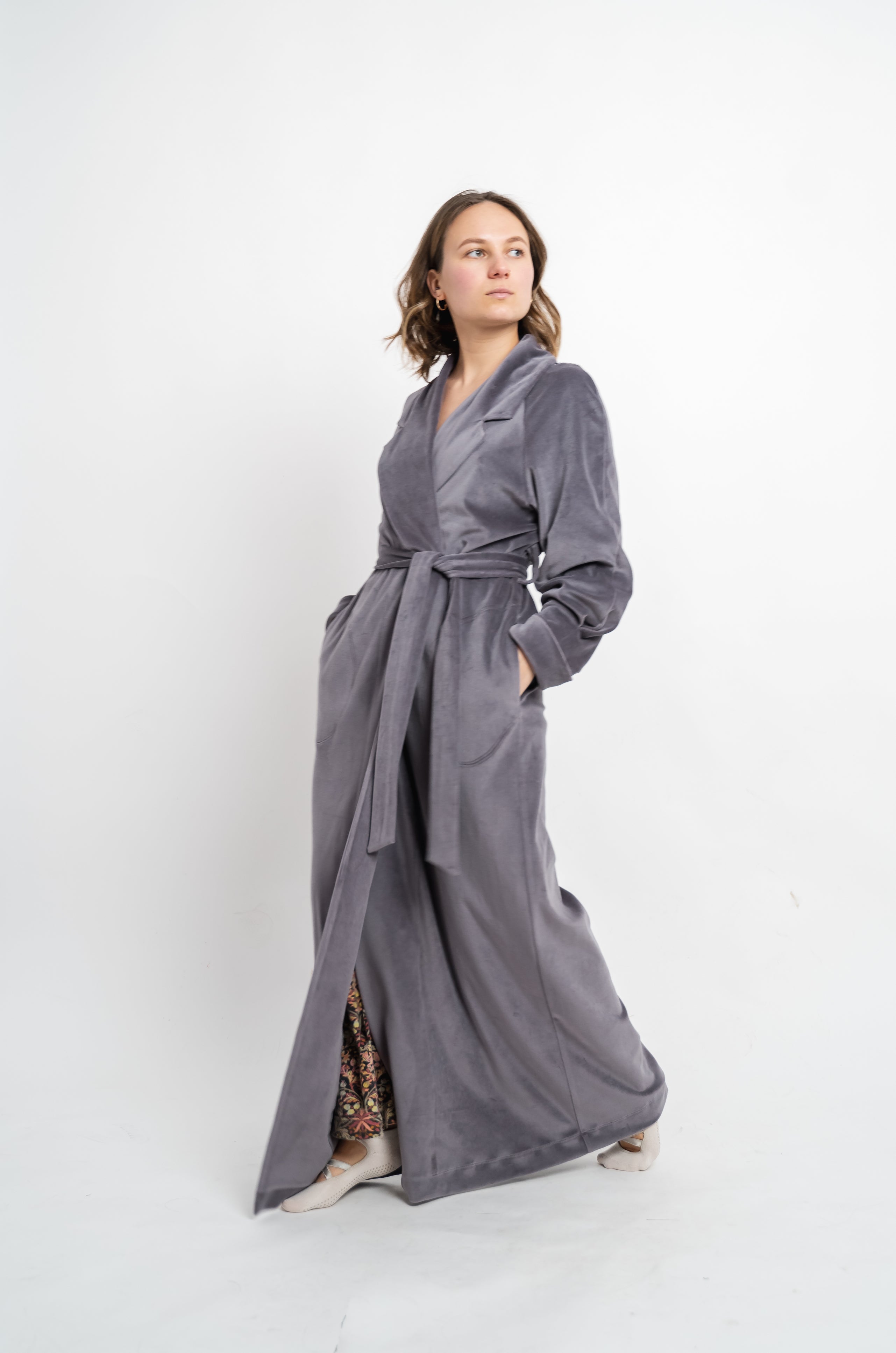 Long Gray Robe «LAVENDER-GRAY» LONG ROBE - Helena Muza